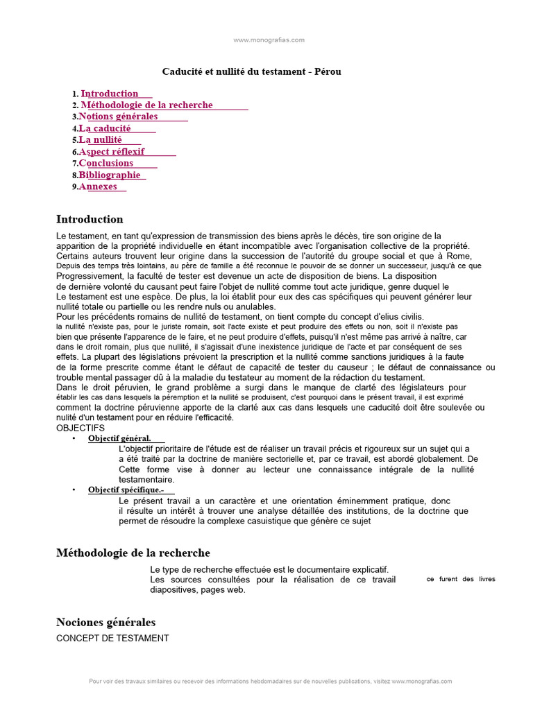 Caducité et nullité du testament au Pérou | PDF | Loi | Divorce