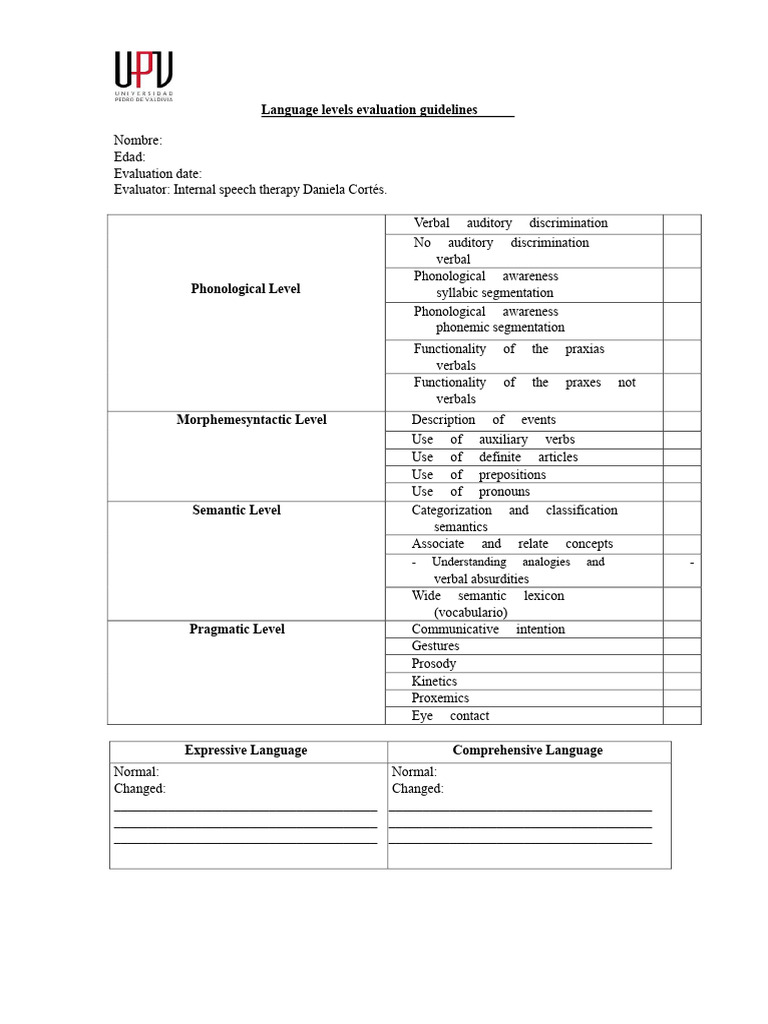Guideline For Evaluating Levels of Language | PDF | Linguistics | Phonology