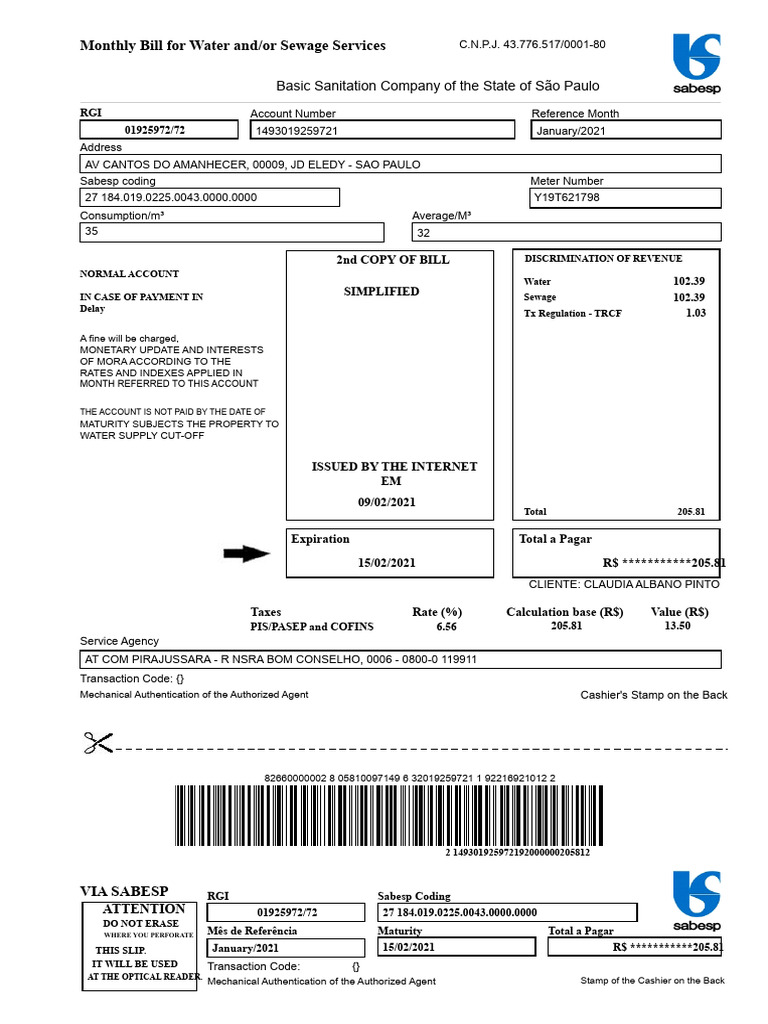 Sabesp - Water Bill | PDF | Economies | Government Finances