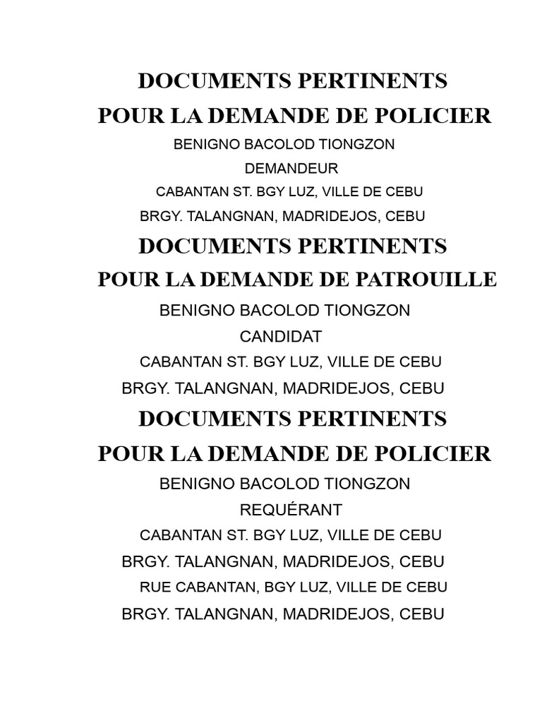 Documents requis pour demande de policier | PDF | Certificat de ...
