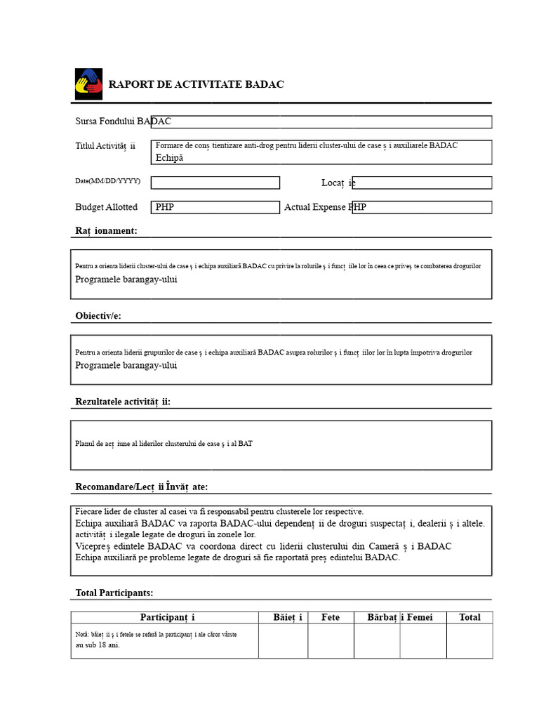 FORMULAR BADAC - Raport de Activitate | PDF