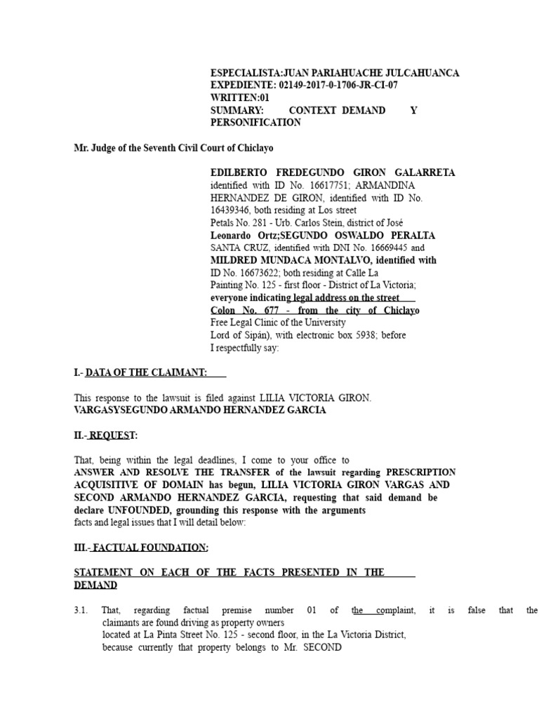 Answer To The Claim of Acquisitive Prescription of Property | PDF ...