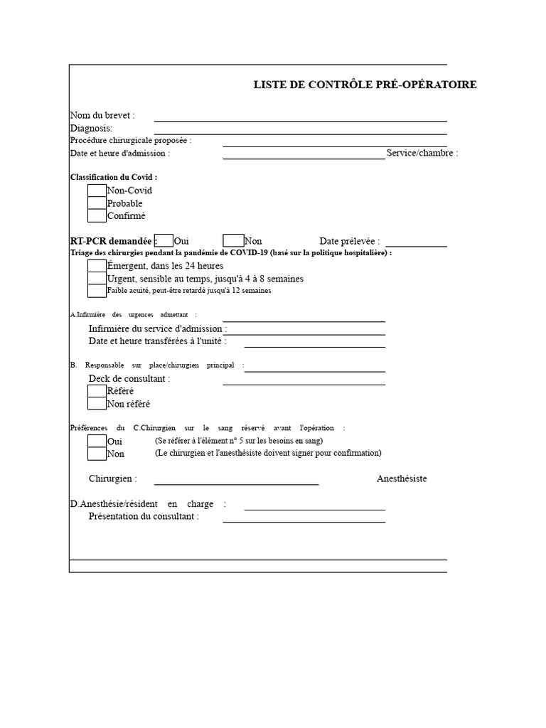 Liste de Contrôle Préopératoire COVID-19 | PDF | Chirurgie ...
