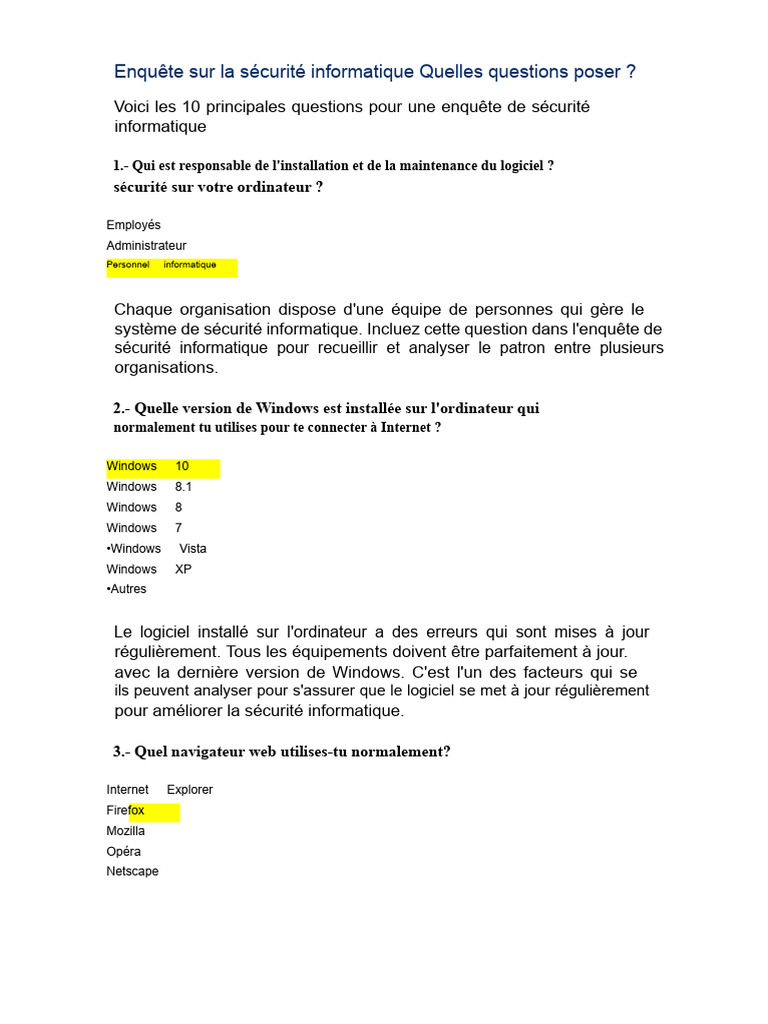 Questions clés pour une enquête de sécurité informatique | PDF ...