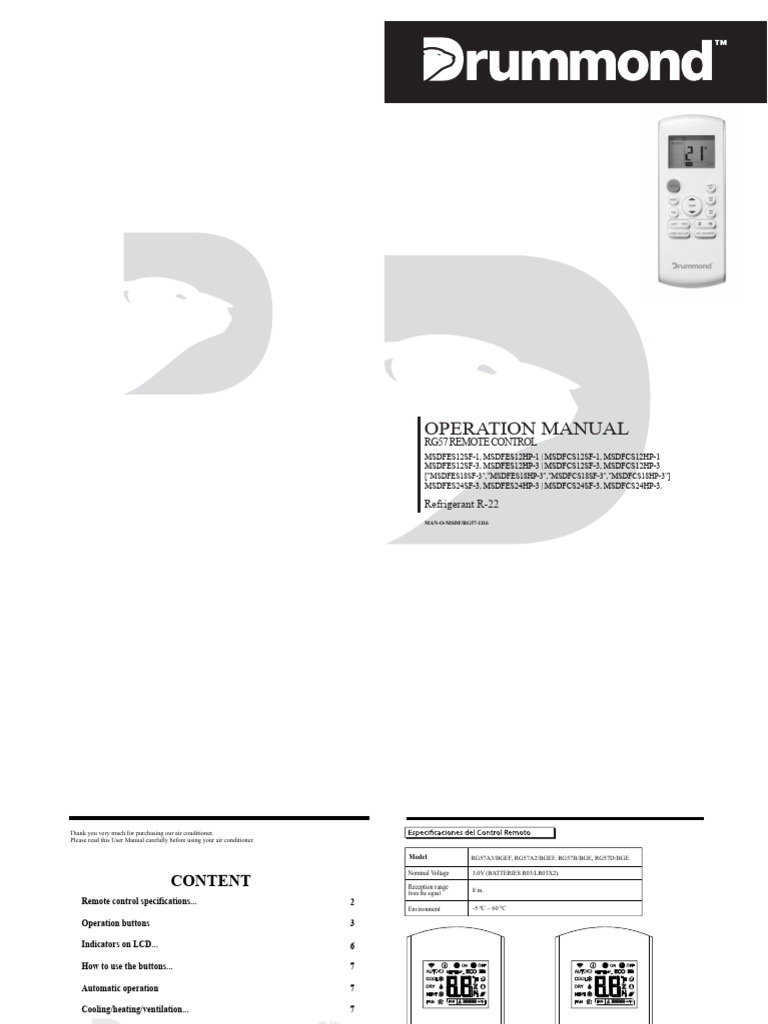 RG57 Remote Control User Manual | PDF | Remote Control | Air Conditioning