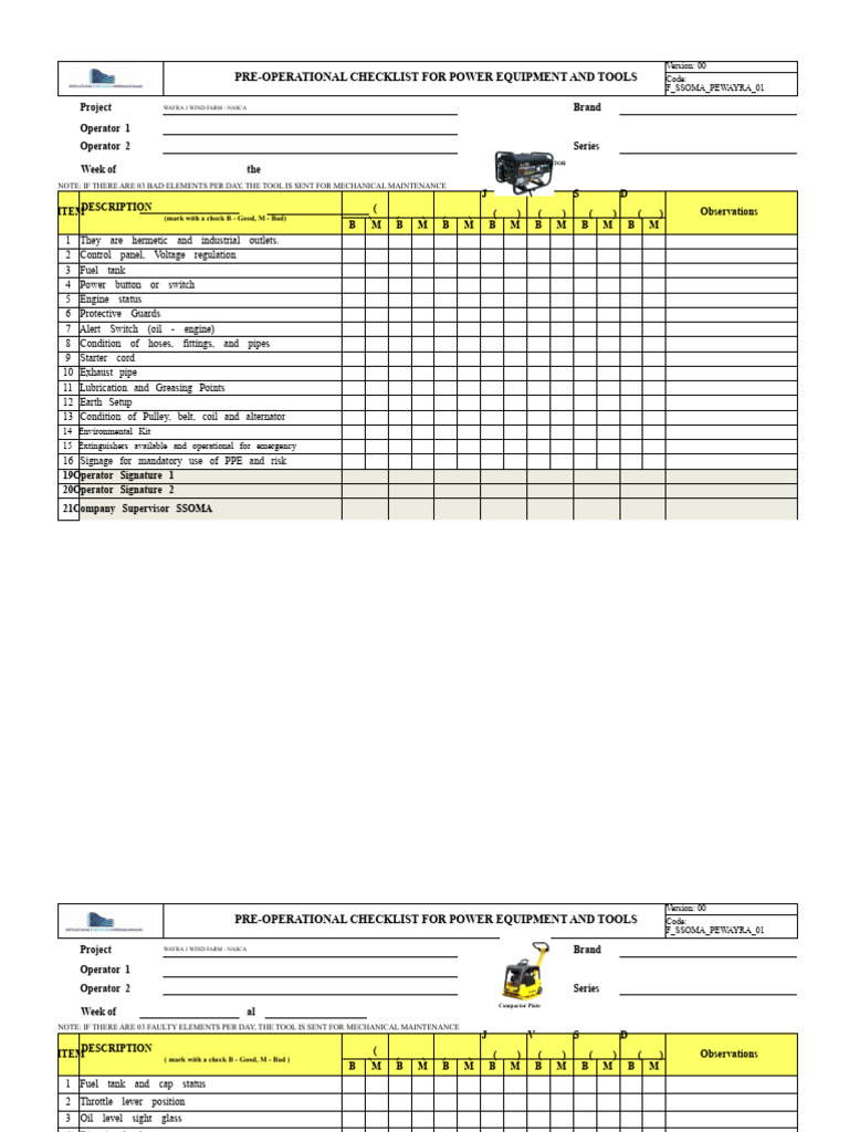 Pre-Use Checklist For Rotary Hammer | PDF | Electric Generator | Valve