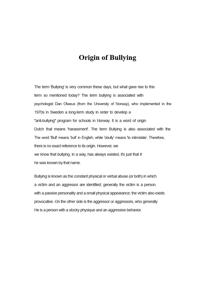 Origin Of Bullying Pdf Bullying Harassment