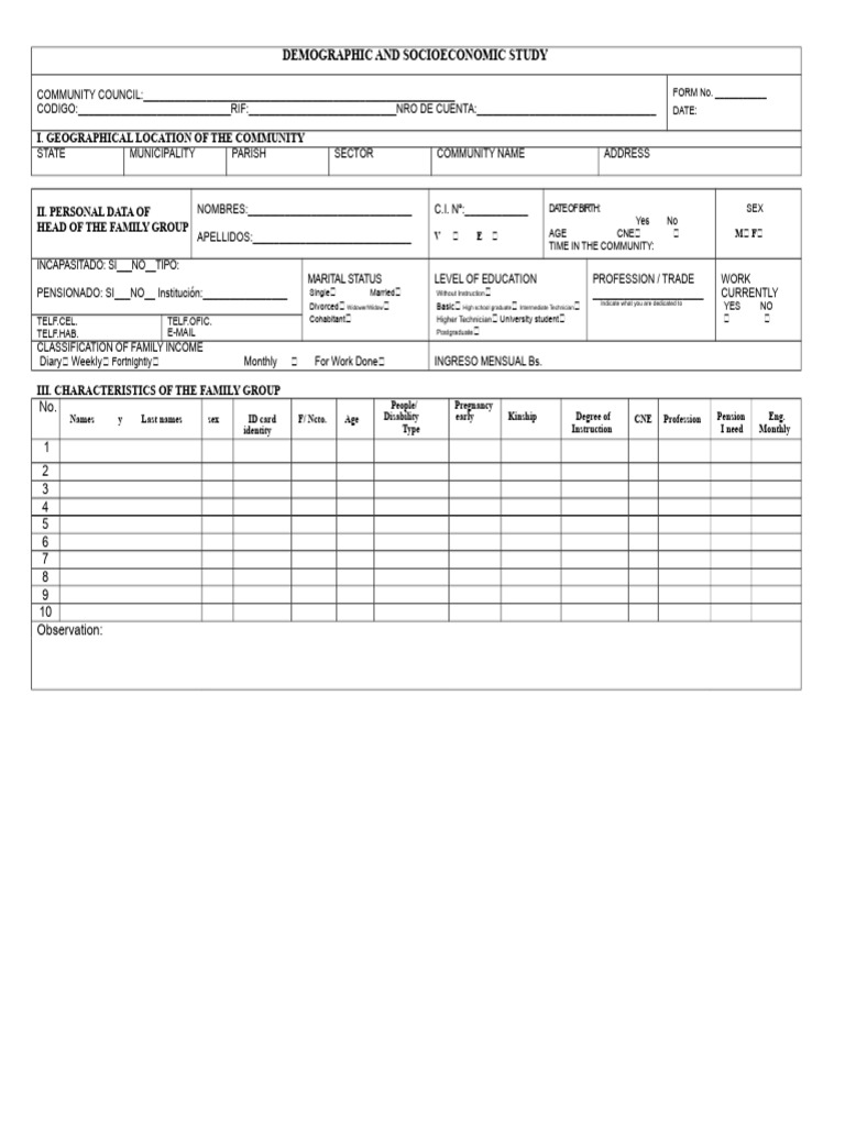 Demographic and Socioeconomic Census Form | PDF