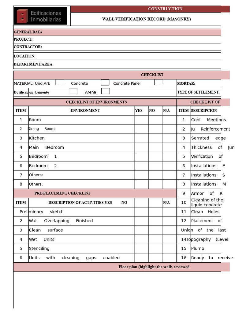 Masonry Wall Verification Checklist | PDF | Concrete | Masonry