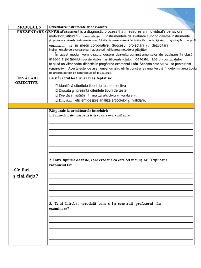 MODULUL 5 - Dezvoltarea Instrumentelor de Evaluare | PDF