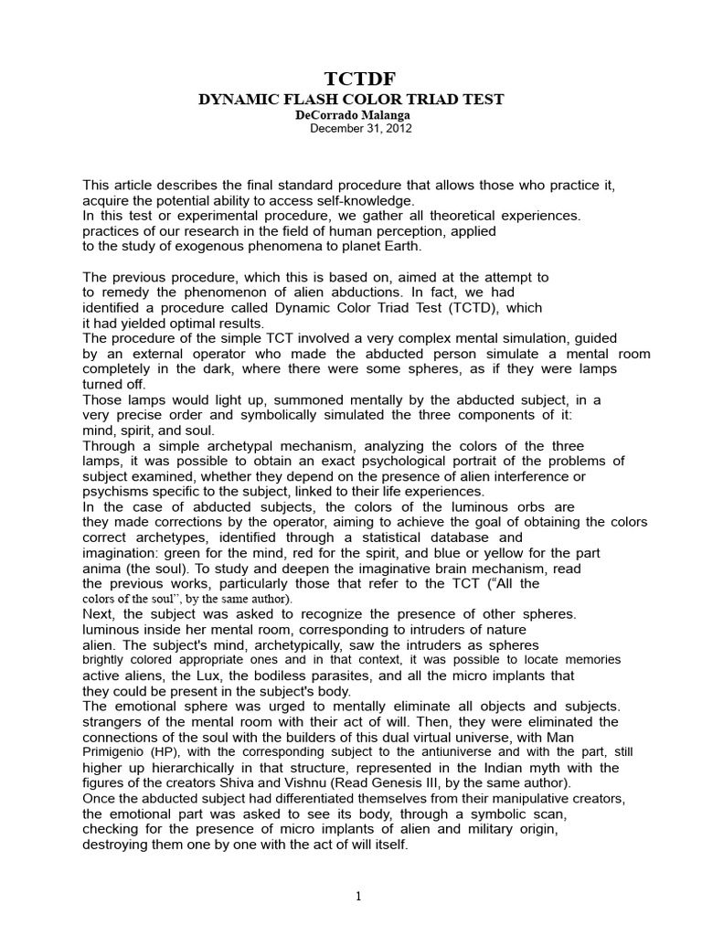 Dynamic Color Triad Test for Abduction | PDF | Consciousness | Mind
