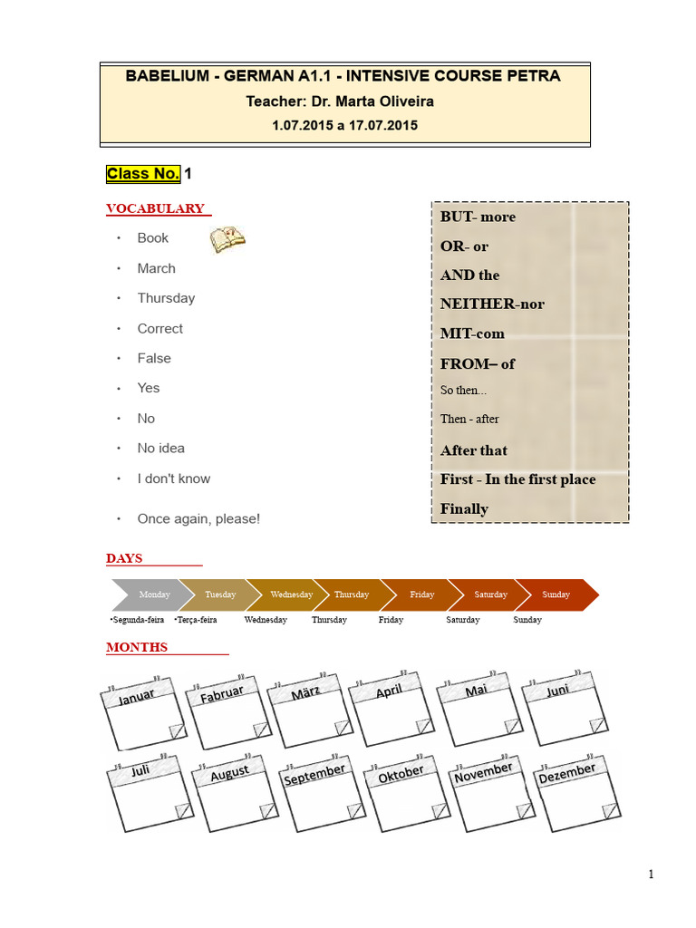 Intensive German A1.1 Course Overview | PDF | Grammatical Gender ...