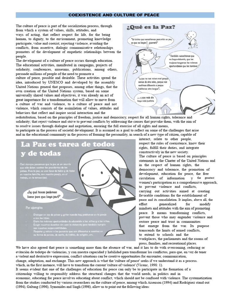 Culture of Peace and Coexistence Education | PDF | Peace | Violence