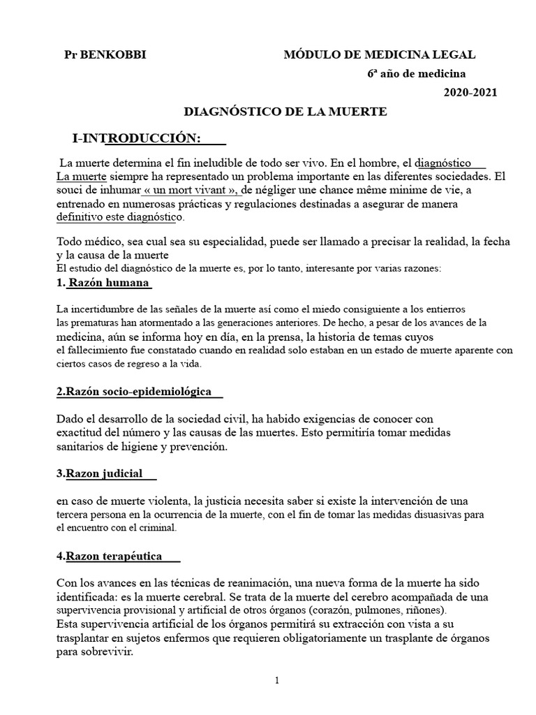 Diagnóstico de la Muerte en Medicina Legal | PDF | Muerte | Cerebro