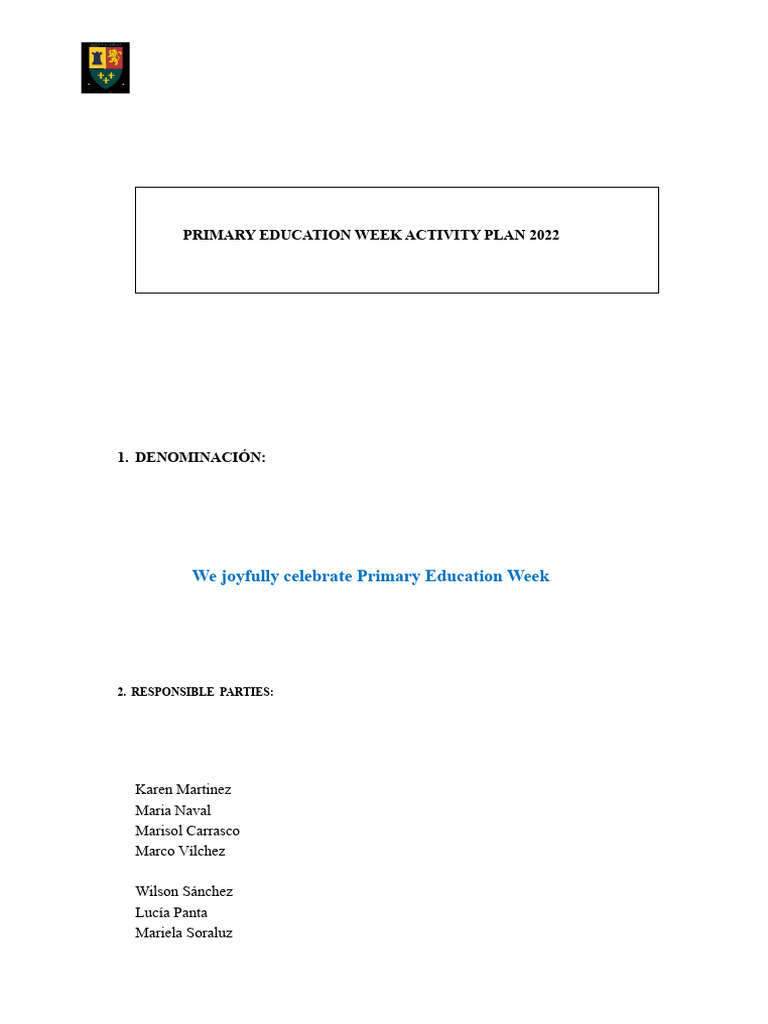 Primary Education Week Activity Plan 2022 | PDF