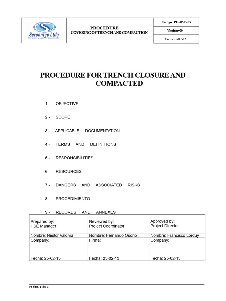 Po-Hse-05 Procedure For Trench Backfilling and Compaction | PDF | Waste ...