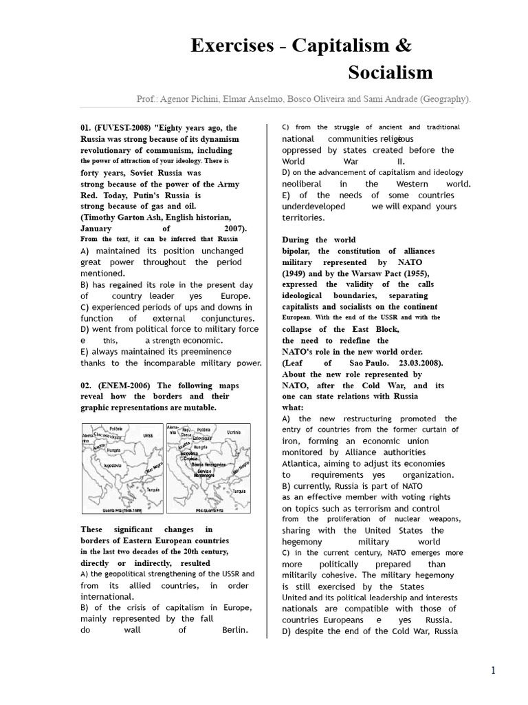 Exercises - Capitalism & Socialism | PDF | Cold War | Soviet Union