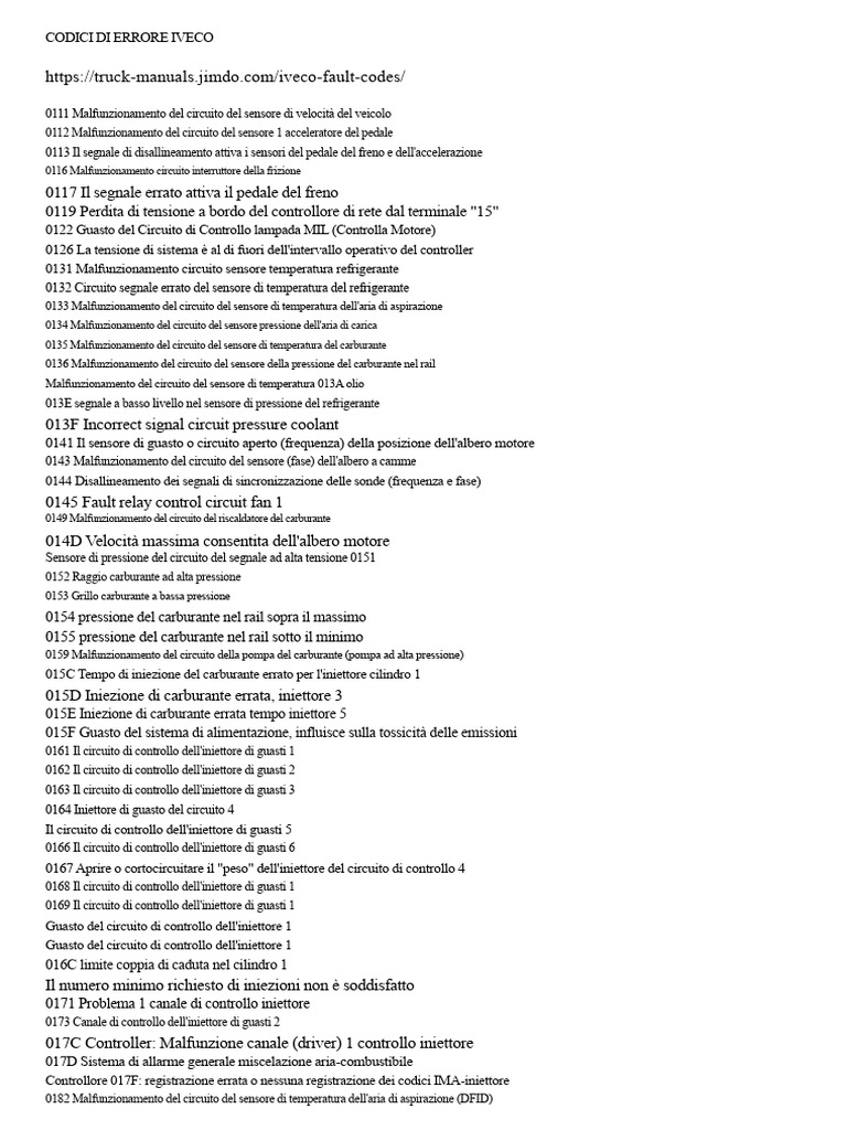 Codici Di Errore Iveco PDF | PDF