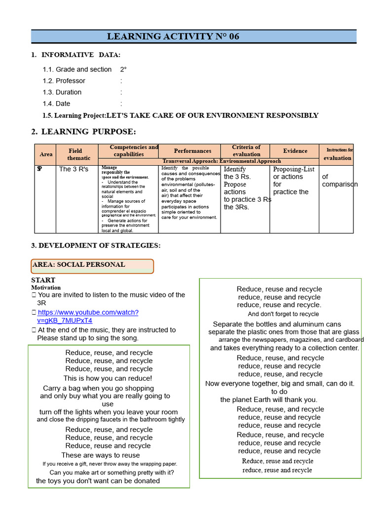 Environmental Education: 3Rs Activity | PDF | Waste | Materials