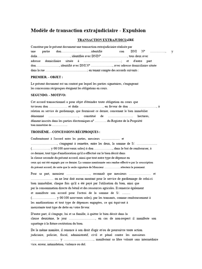 Modèle de contrat d'expulsion extrajudiciaire | PDF