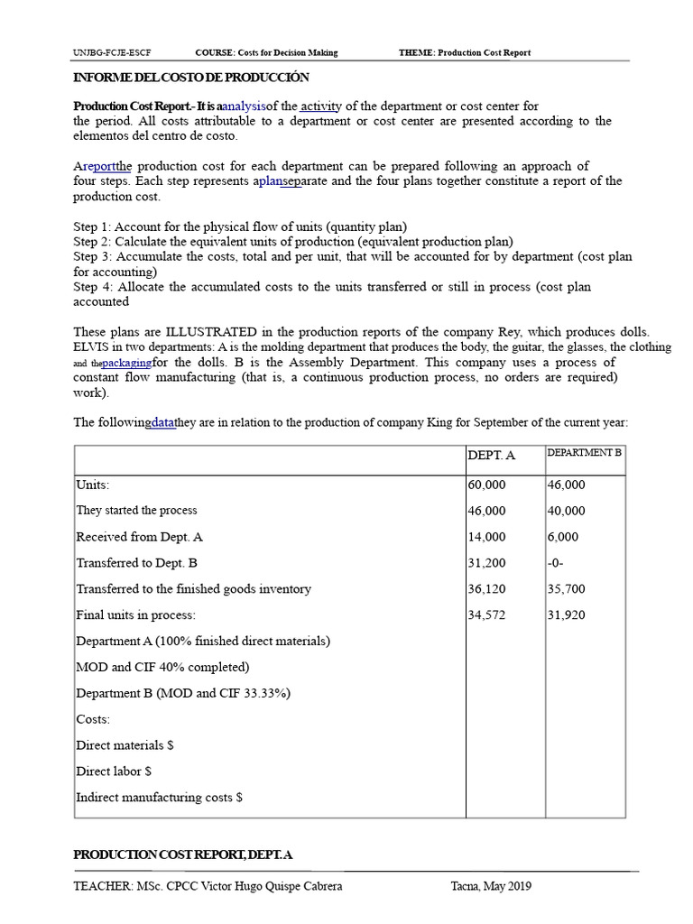 Production Cost Report | PDF | Cost Of Goods Sold | Inventory