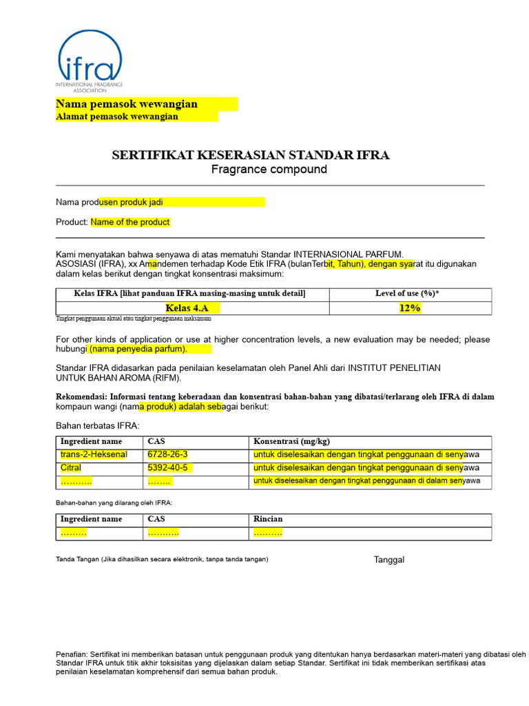 Template Sertifikat IFRA | PDF
