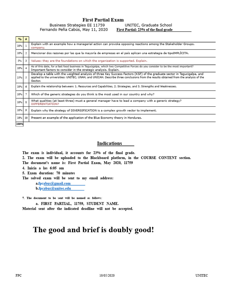 First Partial Exam, May 2020, 11759 | PDF | Strategic Management