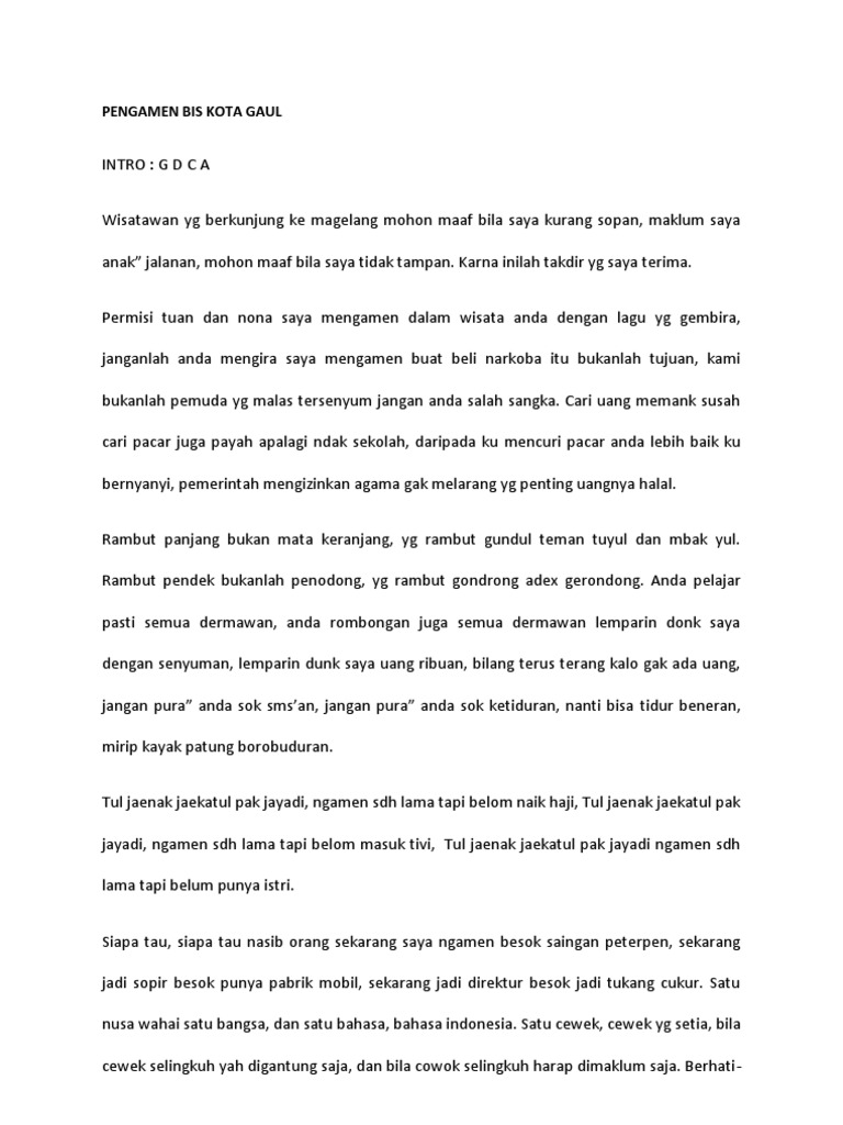 Lirik Lagu Pengamen Jalanan Aku Anak Indonesia