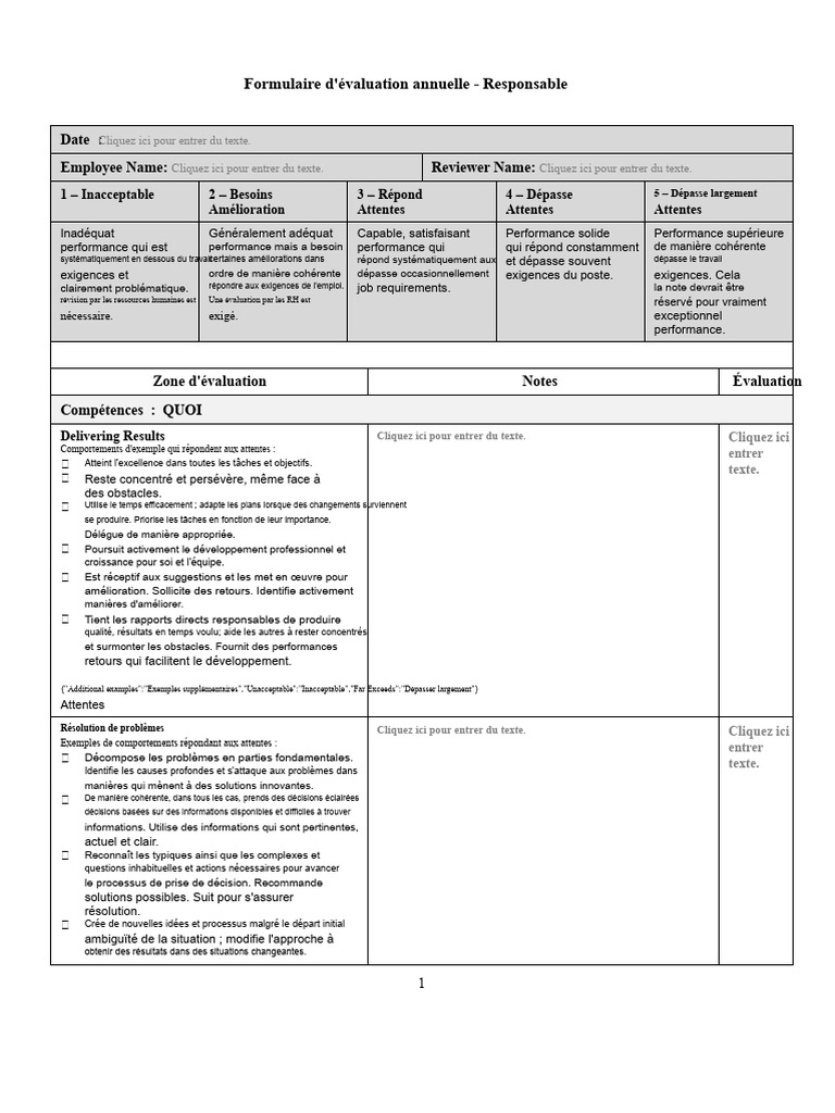 Formulaire d'évaluation annuelle des employés | PDF | Gestion des ...