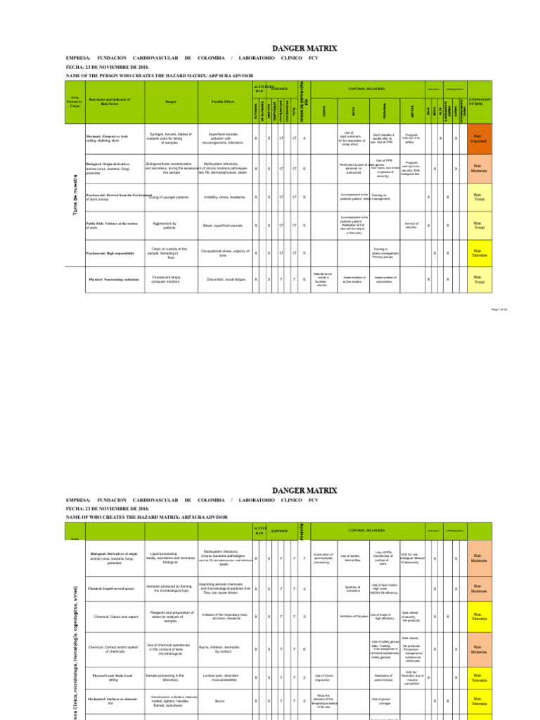 Hazard Matrix for Clinical Laboratory Risks | PDF | Hazards | Personal ...