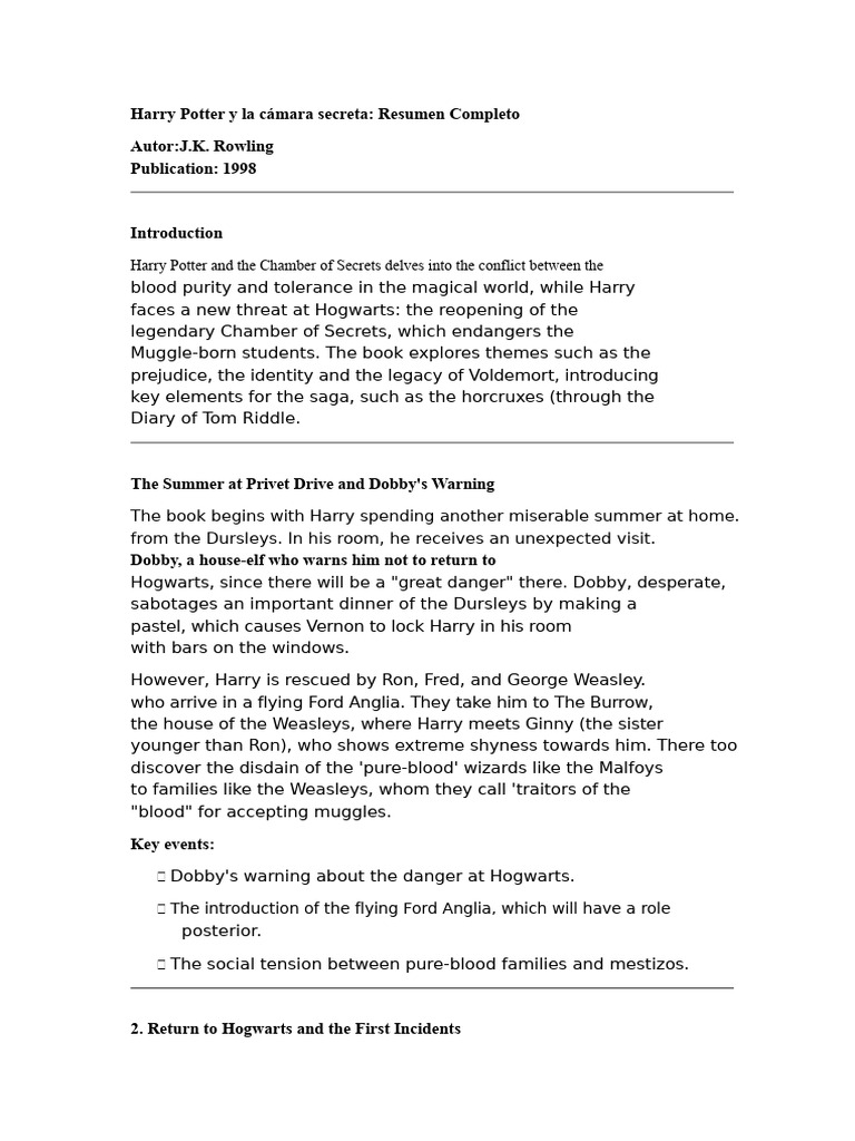 Harry Potter Chamber of Secrets Summary | PDF | J. K. Rowling ...