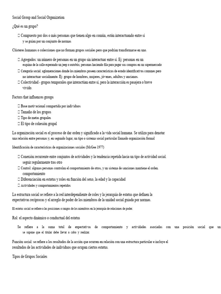 Grupos y Organización Social: Conceptos Clave | PDF | Grupo social ...