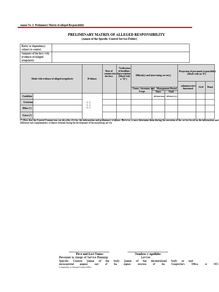 Appendix No. 3 - Preliminary Matrix of Presumed Responsibility | PDF