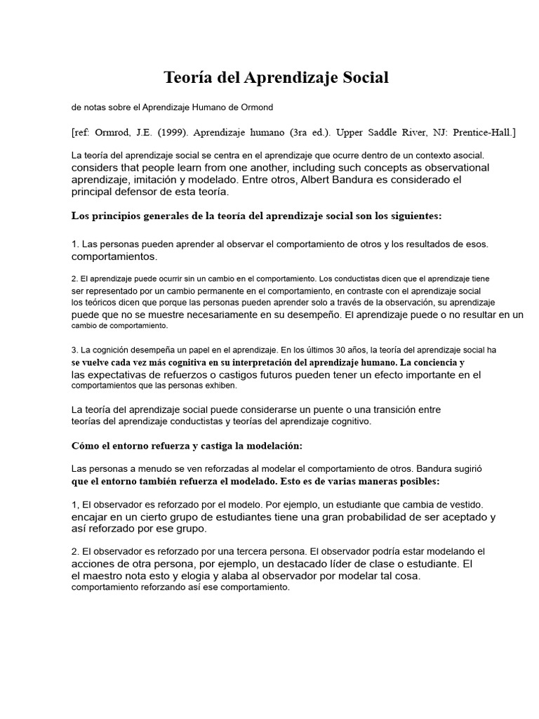 Teoría del Aprendizaje Social y Modelado | PDF | Aprendizaje ...