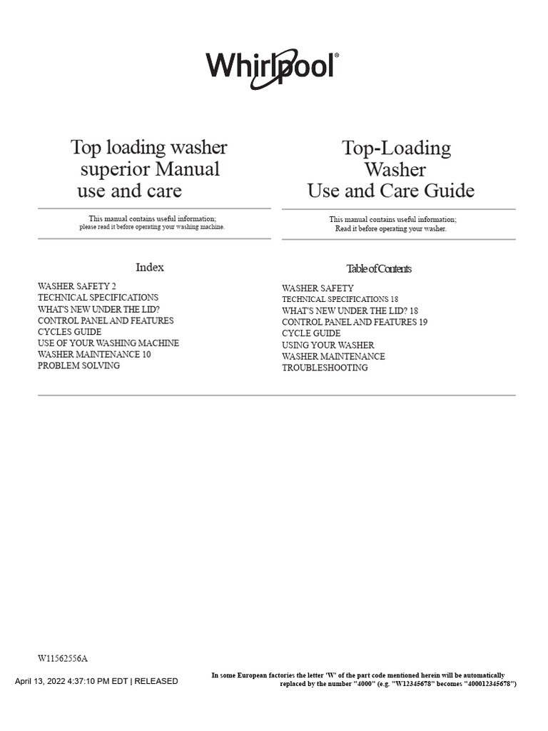 7MWTW1904LM-Washing Machine Manual | PDF | Washing Machine | Clothing