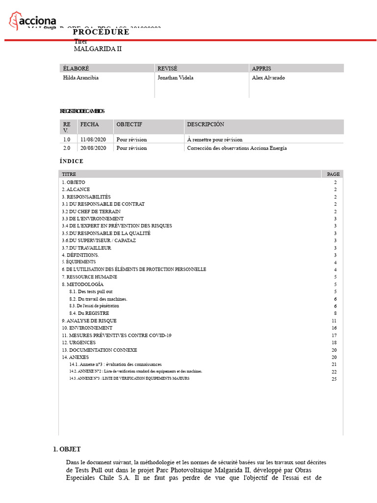 Procédure de Tests Pull Out Malgarida II | PDF | Sécurité | Fatigue ...