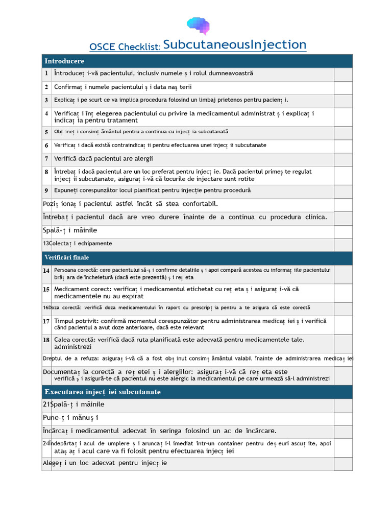 OSCE-Checklist-Injecție Subcutanată-SC | PDF