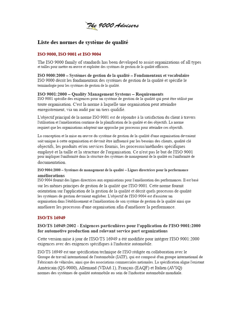 Normes de systèmes de qualité ISO et OHSAS | PDF | Management de la ...