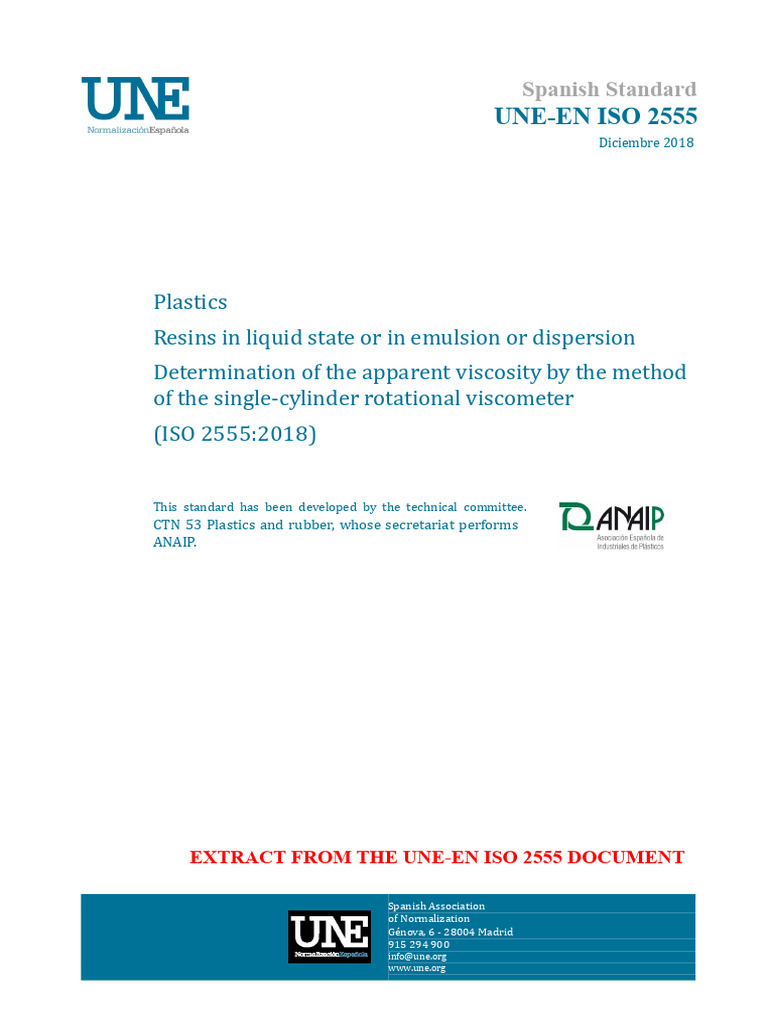 UNE-EN ISO 2555: Viscosity Testing Standard | PDF | Viscosity | Mechanics