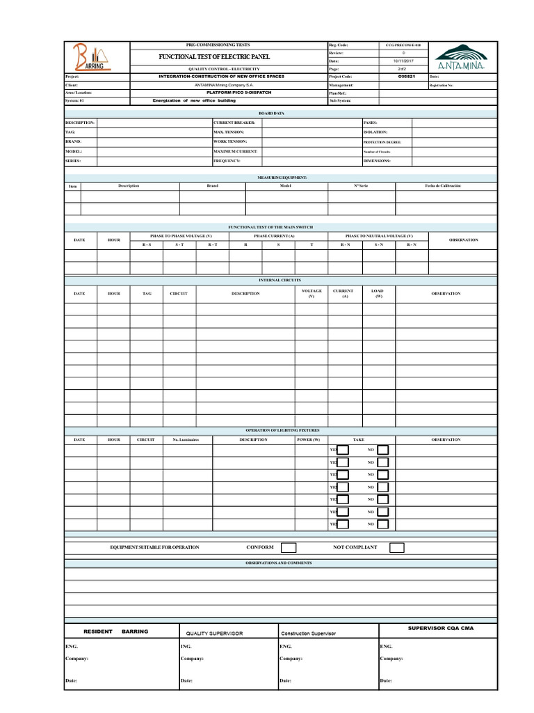 Electrical Protocols Functional Test Electrical Panel | PDF | Electric ...