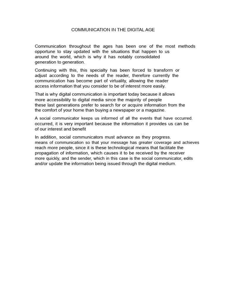 COMMUNICATION IN THE DIGITAL AGE | PDF