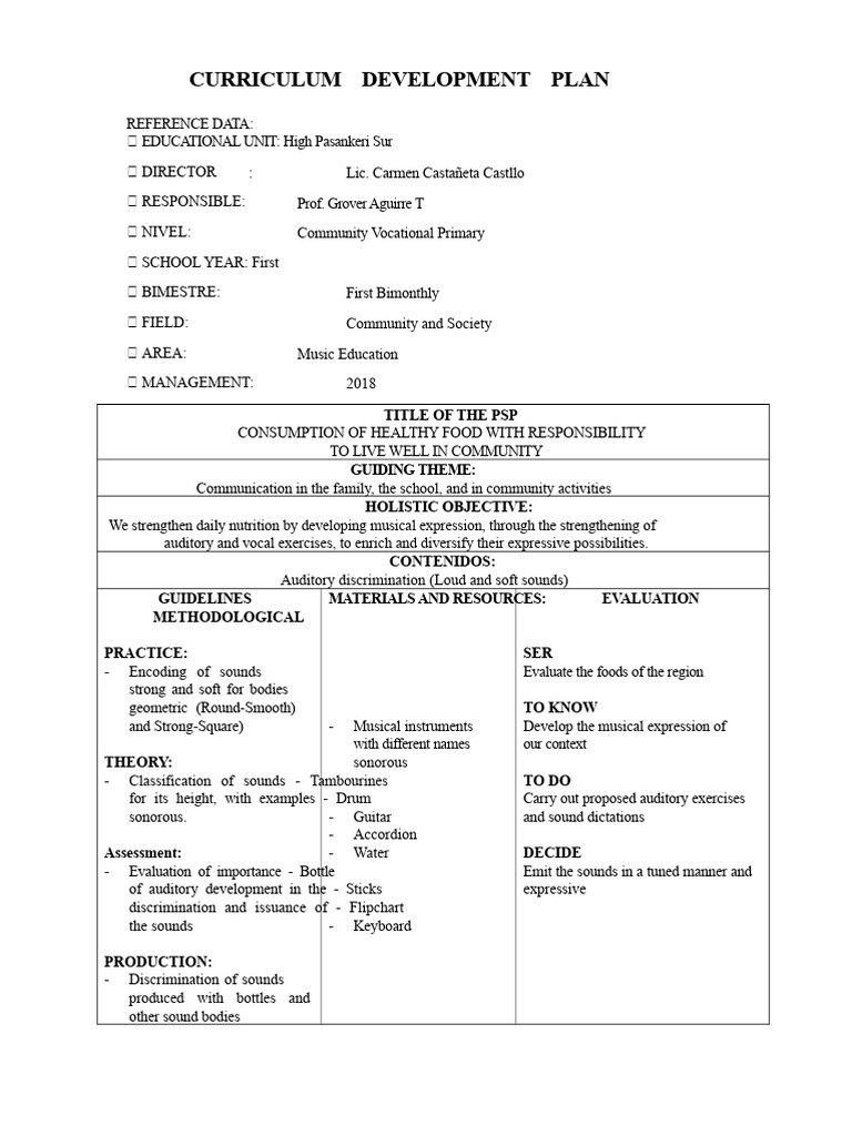 Curricular Development Plan | PDF | Musical Instruments | Sound