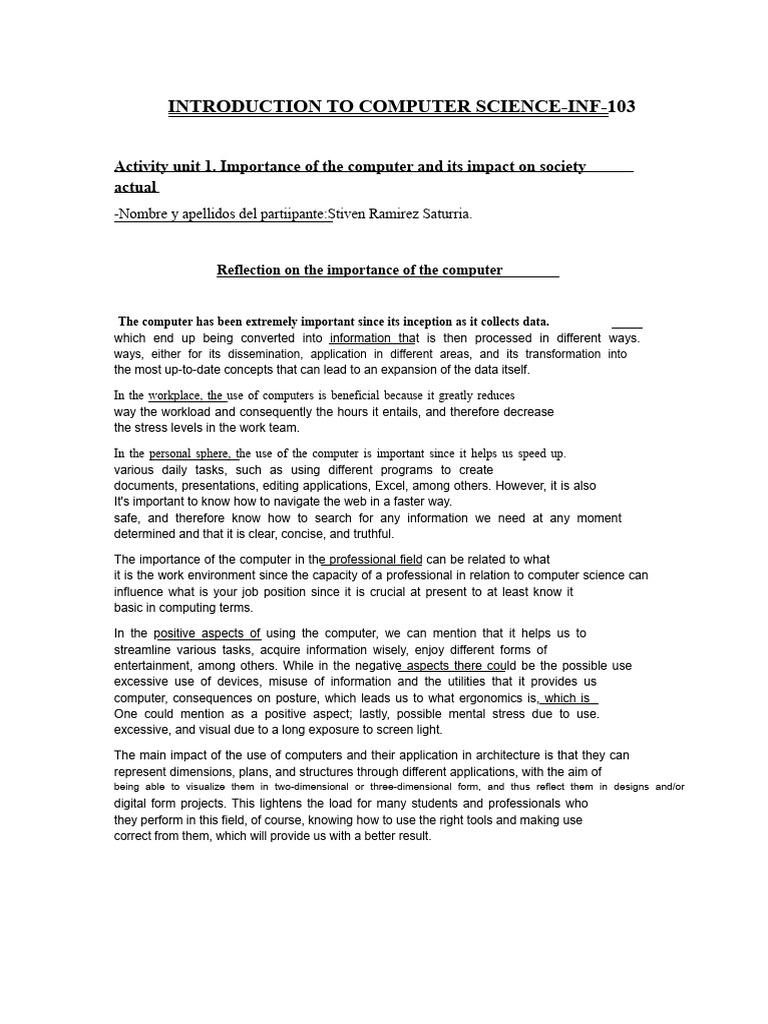Reflection On The Importance of The Computer | PDF | Cognitive Science ...