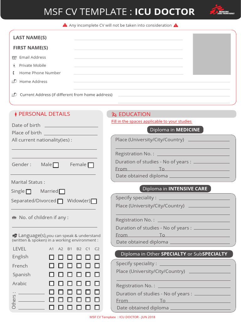 Skills Assessment MSF CV Icu Doctor | PDF | Intensive Care Medicine ...