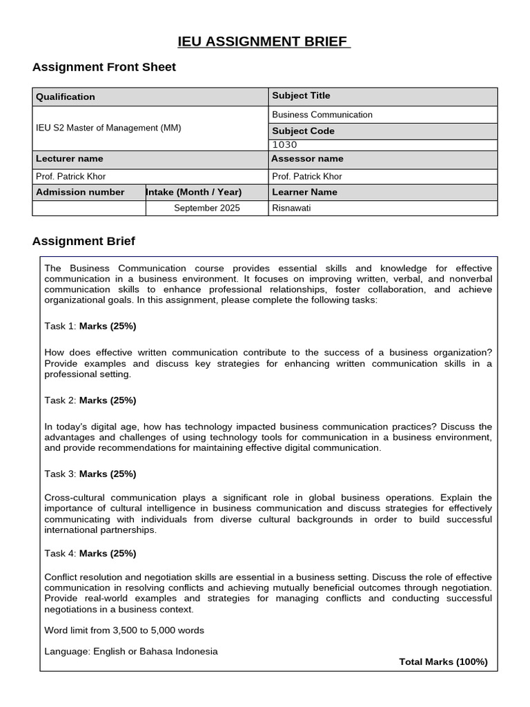 Business Communication Assignment Guide | PDF | Apa Style | Citation