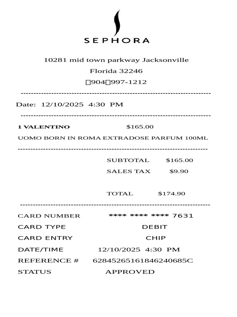 Valentino Uomo Purchase Receipt | PDF