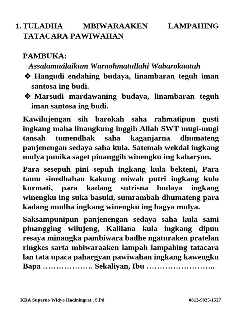 Tata Cara Pahargyan Pawiwahan Tradisional | PDF