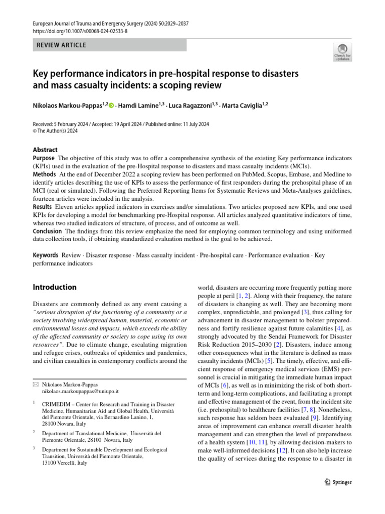 Key Performance Indicators in Pre-Hospital Disaster Response | PDF ...