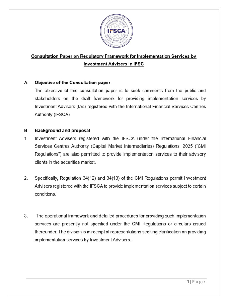 Consultation Paper On Implementation Services by Investment Advisers in ...