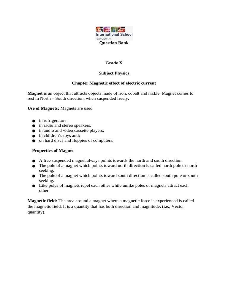 Grade X Physics: Magnetic Effects Explained | PDF | Magnetic Field ...
